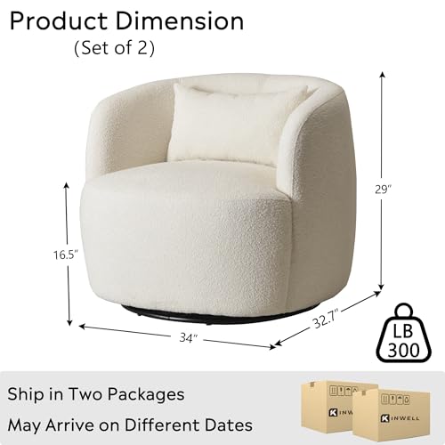 34" W Boucle Swivel Barrel Chairs with Pillow Set of 2 (2 Count)