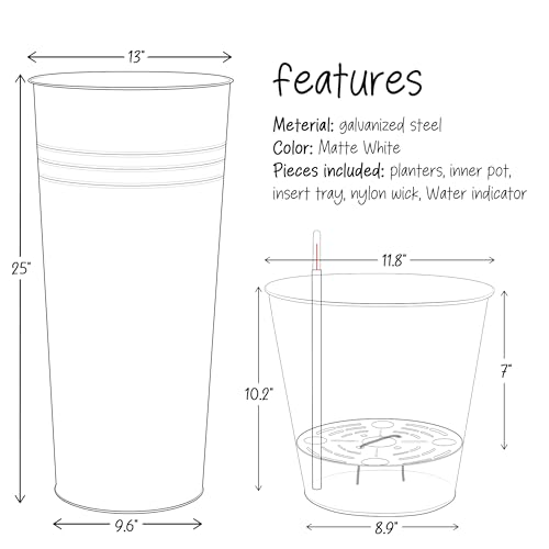 25'' Tall Galvanized Steel Planter Pot with Water Level Indicator (2 Count)