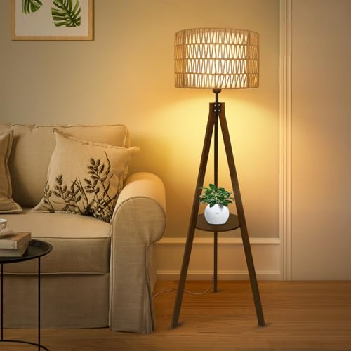 Boho Tripod Floor Lamp with Shelves