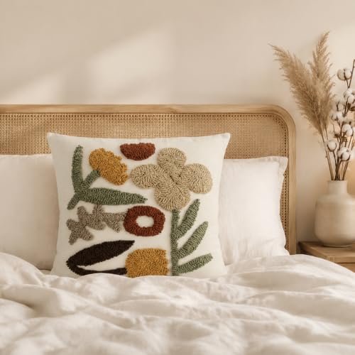 Boho Throw Pillow Covers 18x18 Tufted Fall Floral for Sofa Bed