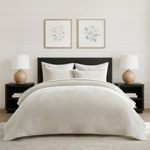 Stripe Channel Luxury Velvet Quilt Set Queen Size