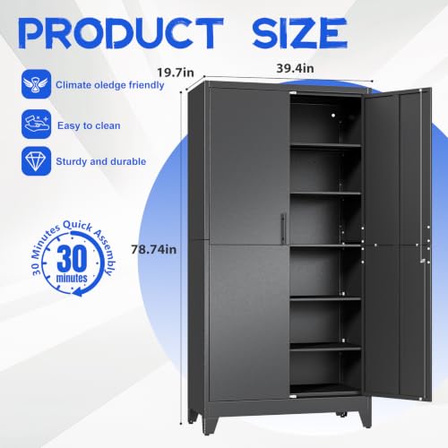 79" Tall Metal Pantry Storage Cabinet with Lock