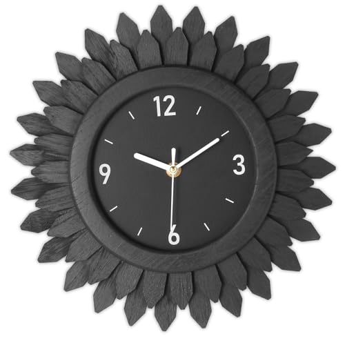 Wall Clock Battery Operated 12 Inch Rustic Wooden Boho Sunburst Decorative Wall Clock Silent Non