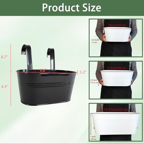 10" Metal Hanging Planter for Railing with Detachable Hooks (4 Count)
