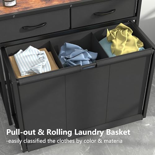 Laundry Hamper Laundry Basket with 3 Section Pull