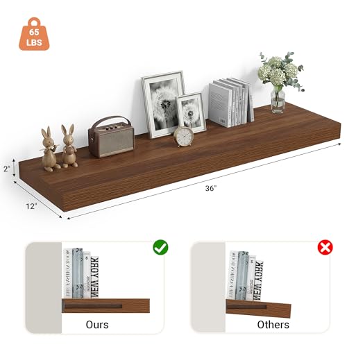 36 x 12 Deep Floating Shelves Wall Mounted Set of 1 Walnut