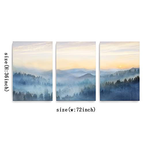 Foggy Forest Canvas Wall Art Landscape Mountain Wall Art for Living Room Sunrise Wall Decor Modern Artwork Canvas Prints Pictures for Wall Home Office Size 24"x 36"x 3pcs (3 Count)