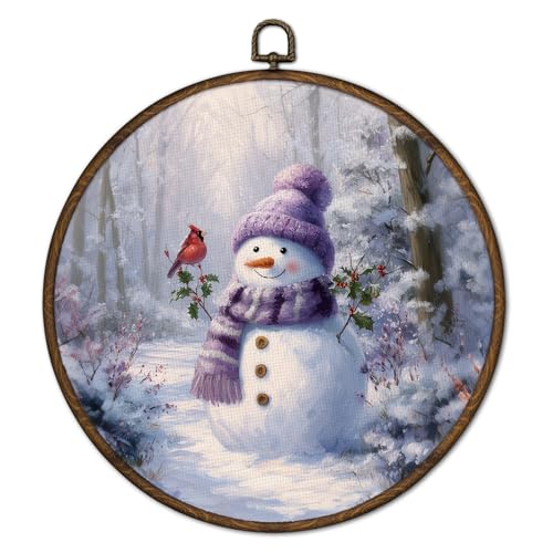 Winter Snowman Purple Christmas Wall Art Decor Framed