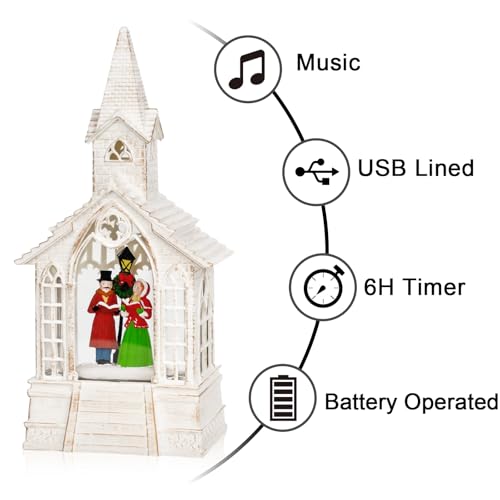 Christmas Snow Globe Lantern Musical Carolers Lighted Water Church