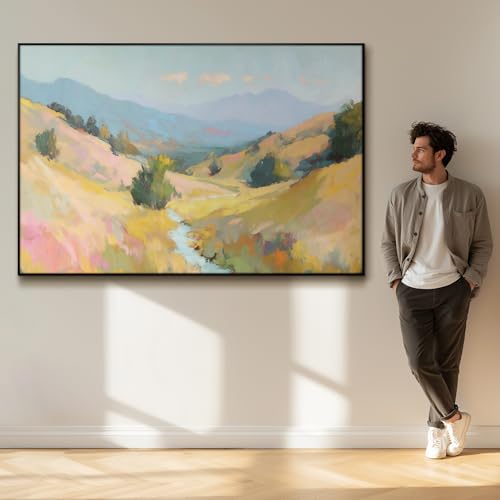 46"x72" Extra Large Framed Wall Art Golden Valley Light Landscape Illustration for Home Living Room Bedroom Decor