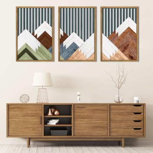 Large Woodcut Abstract Mountain Wall Art Set
