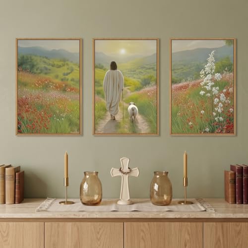 Large Jesus and Lamb Christian Framed Canvas Wall Art