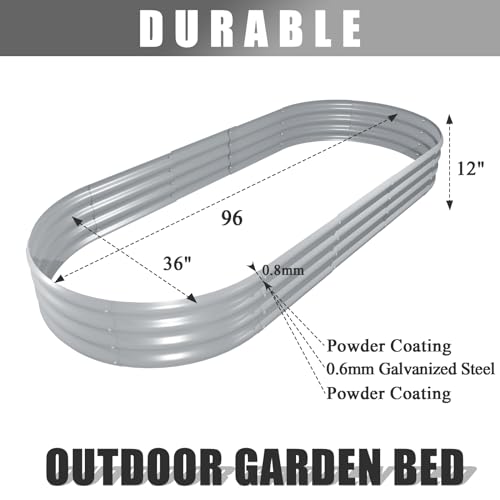 6 Pack 8x3x1FT Galvanized Raised Garden Bed Kit Oval Metal Ground Planter Box Outdoor Bottomless Planter Raised Beds for Vegetables Flowers Herbs Fruits