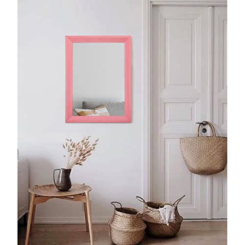 Rectangle Mirror with Wood Frame Modern Farmhouse Wall Mirrors Decor Large 20"x16" for Bedroom Bathroom Living Room Pink