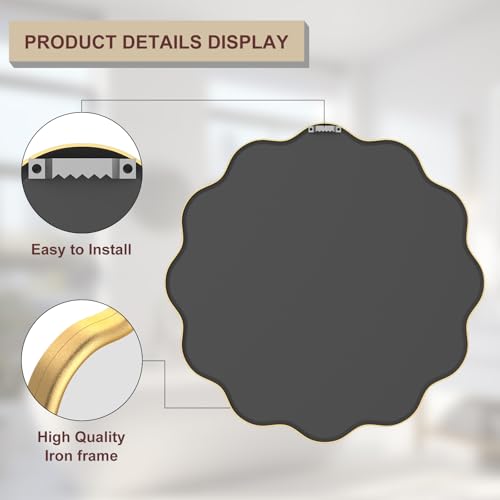 Gold Round Mirror 24 Inch Wavy Bathroom Vanity Mirror Gold Frame Modern Wall Mirror Decorative Wall