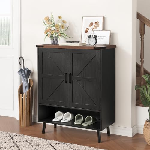 34" Tall Farmhouse Shoe Storage Cabinet with Barn Doors
