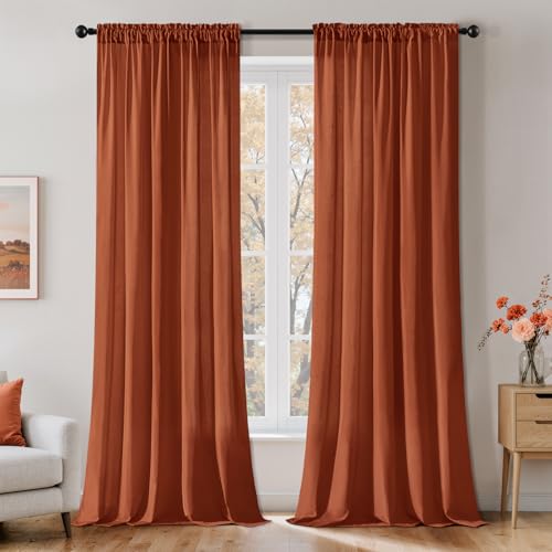 Terracotta Fall Privacy Sheer Curtains 2 Panels 42W x 96L (2 Count)