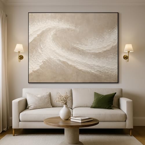 36"x46" Extra Large Framed Wall Art Soft Sand Wave Abstract Neutral Illustration for Home Living Room Bedroom Decor