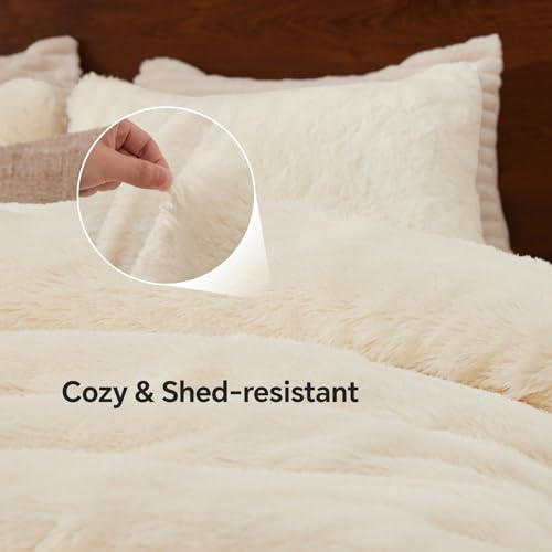 Cream White Fluffy Comforter Set King