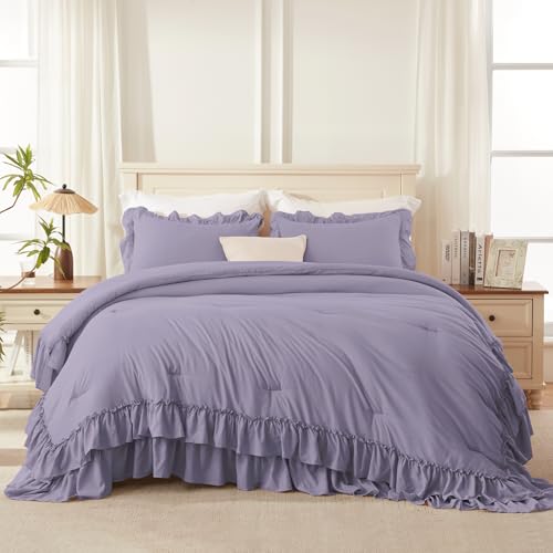 Grayish Purple Ruffle Full Size Comforter Set
