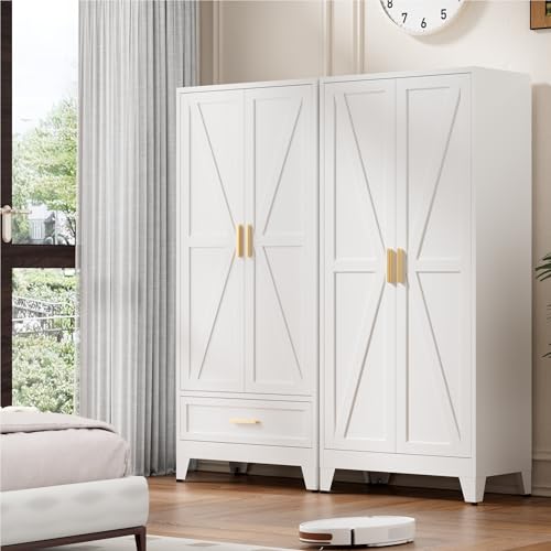 71'' Farmhouse Metal Wardrobe Cabinet with Hanging Rod
