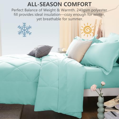 King Comforter Set 102"x90" Spa Blue