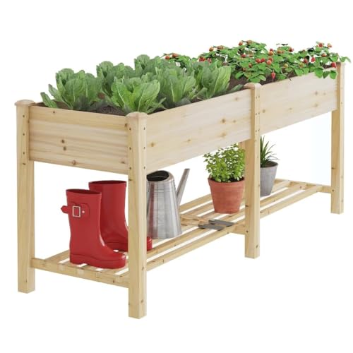 Raised Garden Bed with Legs Elevated Wood Planter Box for Planting Vegetables Flowers Garden Patio Balcony Garden beds Outdoor with Liner