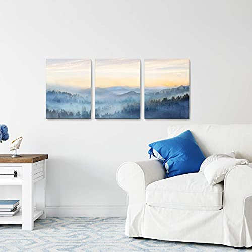 Wall Decor for Bedroom 3 Panel Sunrise Misty Forest Print Picture Paintings Wall Art for Living Room Bathroom Framed Canvas Artwork Modern Room Wall Decorations Size 12x16 x 3 Piece Ready to Hang (3 Count)