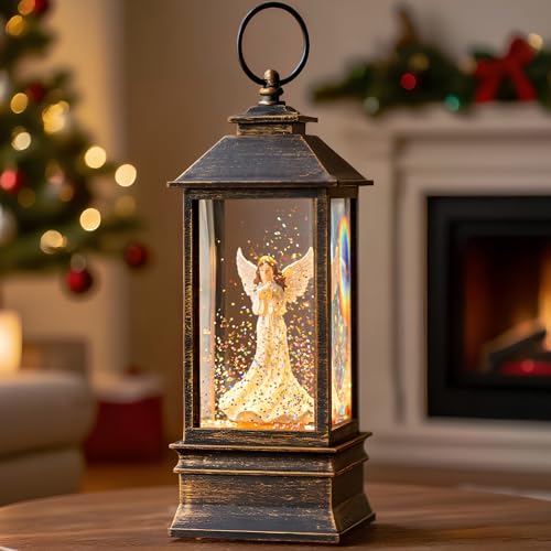 Christmas Snow Globe Lantern Water Glittering Angel with Dove