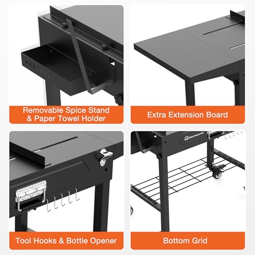 Foldable Grill Cart Outdoor with Wheels