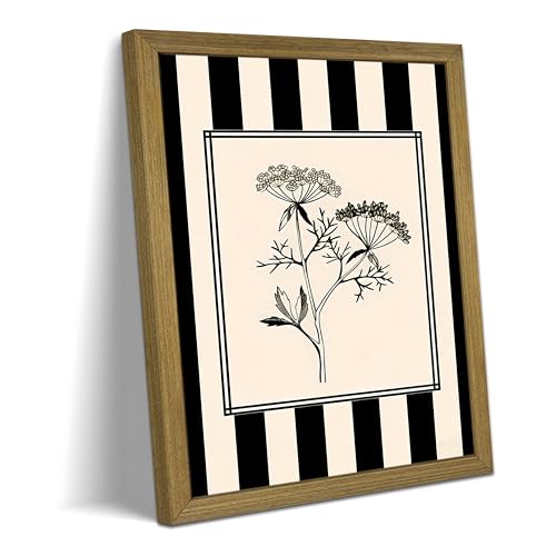 Black and White Floral Wall Art Framed Canvas Painting