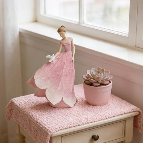 Pink Leaf Angel Girls Fairy Statue