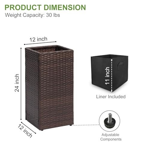 Set of 2 Tall Planters for Outdoor Plants Handmade 24'' Wicker Tall Square Planter Box with Removable Liners Modern Planter for Indoor Outdoor Garden Patio Front Porch (2 Count)