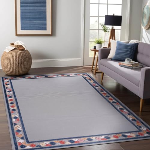 Outdoor Rug 9x12 Modern Bordered Large Area Rugs for Indoor and Outdoor Patio Easy to Clean Non Shedding Living Room Porch Garden Washable Outside Carpet