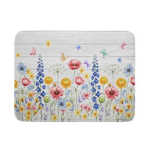 Spring Summer Dish Drying Mat for Kitchen Counter Farmhouse Watercolor Floral Super Absorbent Reversible Microfiber Kitchen Countertop Protector Dishes Pad Large 18x24 inch