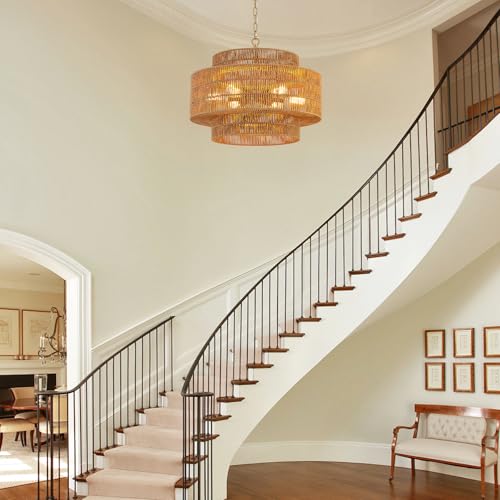 23.6" Large Gold Rattan Chandelier