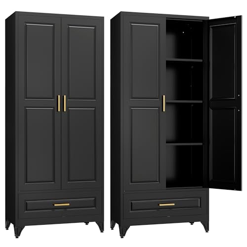 75" Metal Storage Cabinet with Doors and 3 Adjustable Shelves