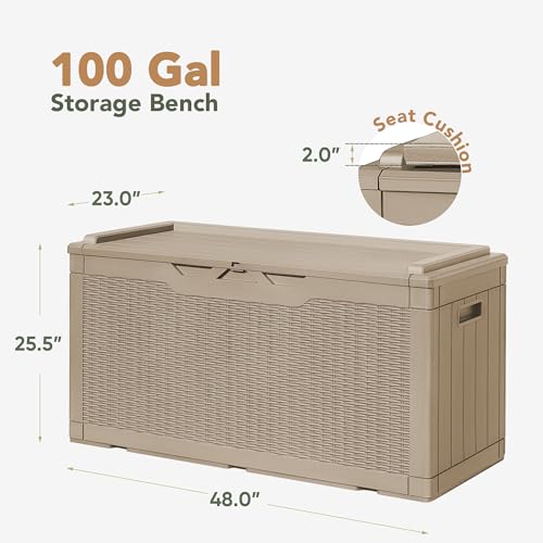 Deck Box 98 Gallon Waterproof Resin Storage Box with Cushion