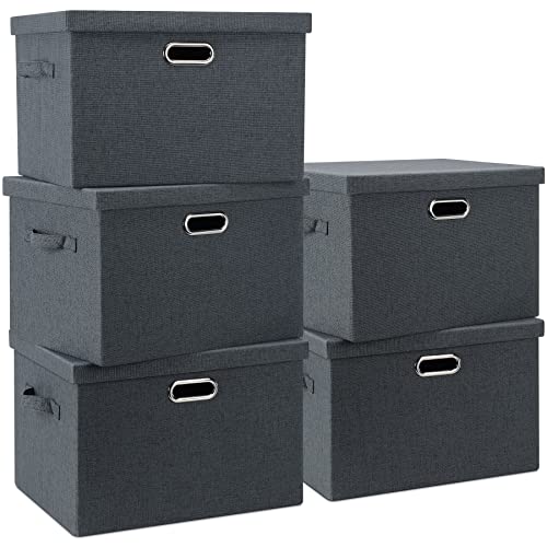 Large 17" 36 Quart Collapsible Stackable Storage Bins with Lids (5 Count)