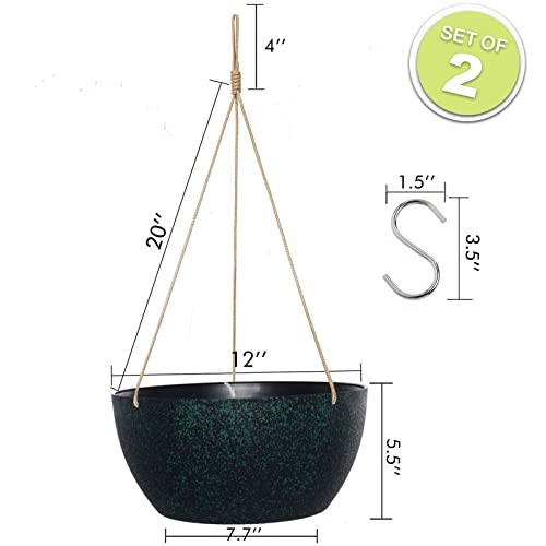 12 Inch 2 Pack Large Hanging Planters for Indoor Outdoor Plants (2 Count)