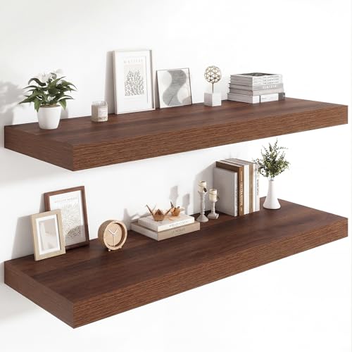 48 x 12 Deep Floating Shelves Wall Mounted Set of 2 Walnut (2 Count)