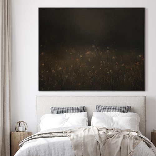 46"x60" Extra Large Framed Wall Art Dark Floral Meadow Moody Wildflower Field in Deep Earthy Tones Illustration for Home Living Room Bedroom Decor