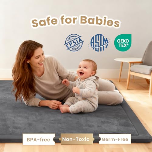 Baby Play Mat for Floor 1.3" Thick Memory Foam Play Mat 79"×118" Tummy Time Crawling with Non