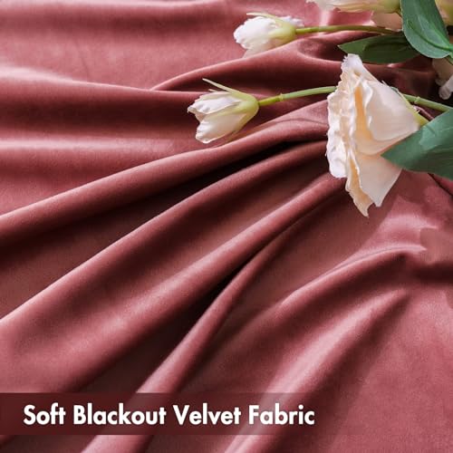Dusty Rose Pink Velvet Room Darkening Curtains for Bedroom W52 x L80 (2 Count)