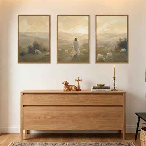 Vintage Jesus Lamb Framed Canvas Wall Art