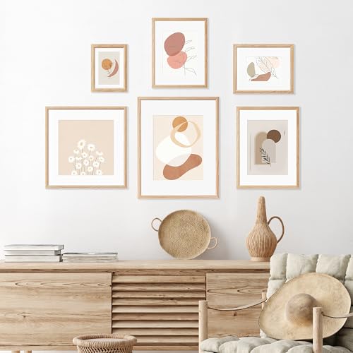 5x7 Picture Frame Set of 4 Natural Solid Oak Photo Frames with 4x6 Removable Mat Wall Hanging Large Handcrafted Frame with HD Plexiglass Wall and Tabletop Display Large Poster Frame (4 Count)