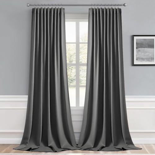 Grey Back Tab Blackout Curtains 52x96 Inch Long 2 Panels Set (2 Count)