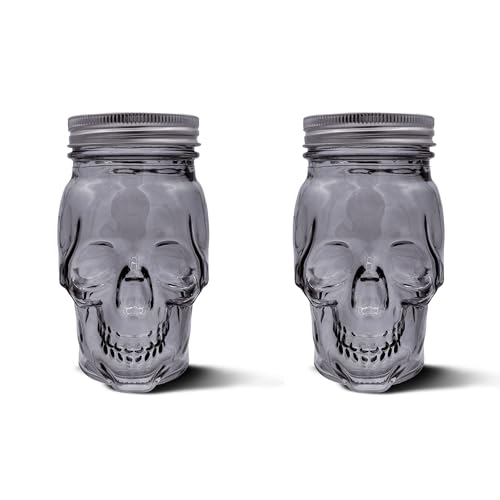 Set of 2 Skull Mason Jar Glasses with Lids (4 Count)