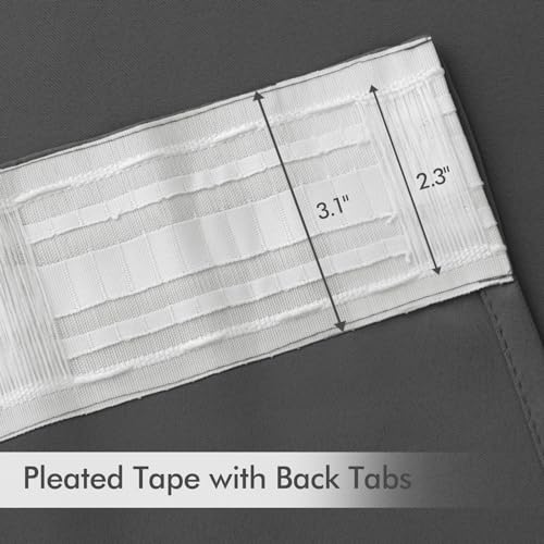 Grey Back Tab Blackout Curtains 52x72 Inches Long 2 Panels Set (2 Count)