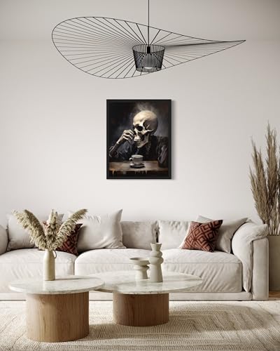 Skull Drinking Coffee Poster Art Print